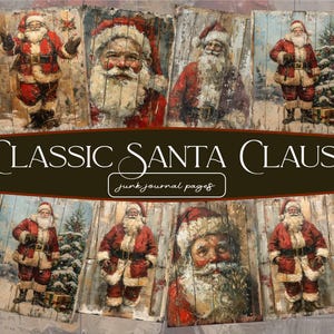 Páginas clássicas de diário de Papai Noel, papel digital de Natal, arte vintage de Papai Noel, conjunto de scrapbook de férias, JJ-130S