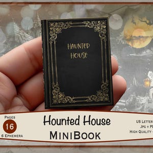 Haunted House MiniBook, tiny dollhouse spooky storybook, printable Halloween book, vintage-themed mini journal, papercraft ephemera, JJ-165