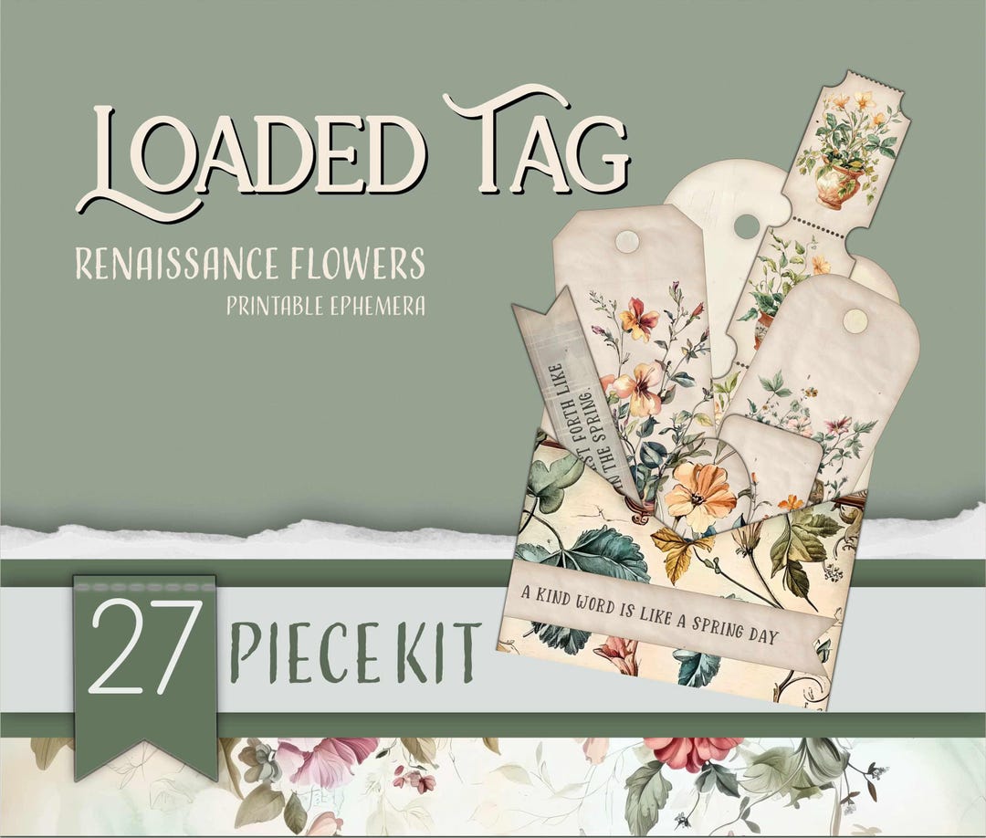 Loaded Tag Insert Loaded Tag Printable, Vintage Shabby Chic Renaissance Flowers, Junk ...
