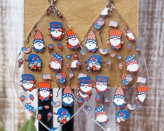 Gnomos de temporada en pendientes colgantes de acrílico transparente / Ligero / San Valentín, San Patricio, Pascua, Patriótico, Halloween y Navidad