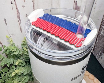 Topper de vaso patriótico acabado espejo / topper rojo, blanco y azul de 40 oz