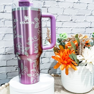 Cherry Blossom Full Wrap Engraved Name Brand 40oz Tumbler | Engraved 40oz Name Brand | Floral Engraved Tumbler