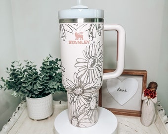 Vaso de 40 oz con grabado de marca y envoltura completa de margaritas / Vaso de 40 oz grabado / Vaso con grabado floral