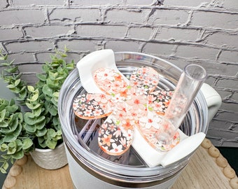 Adorno para vaso con estampado floral en coral en una variedad de formas / Adorno para vaso de 30 oz o 40 oz
