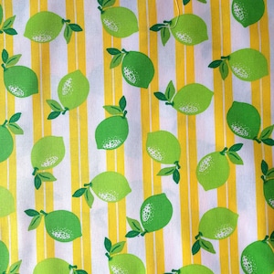 Lemons Citrus Fruit, stripes 100% Cotton Fabric, by the yard, yellow/ white fabric, green lemon fabric Waverly Inspiration fabric