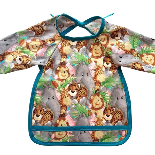 Bib Protector clothing Bibs ,Baby , kids Long sleeve bib, Toddler bib, Baby smock , baby apron, long bibs, jungle Print pattern