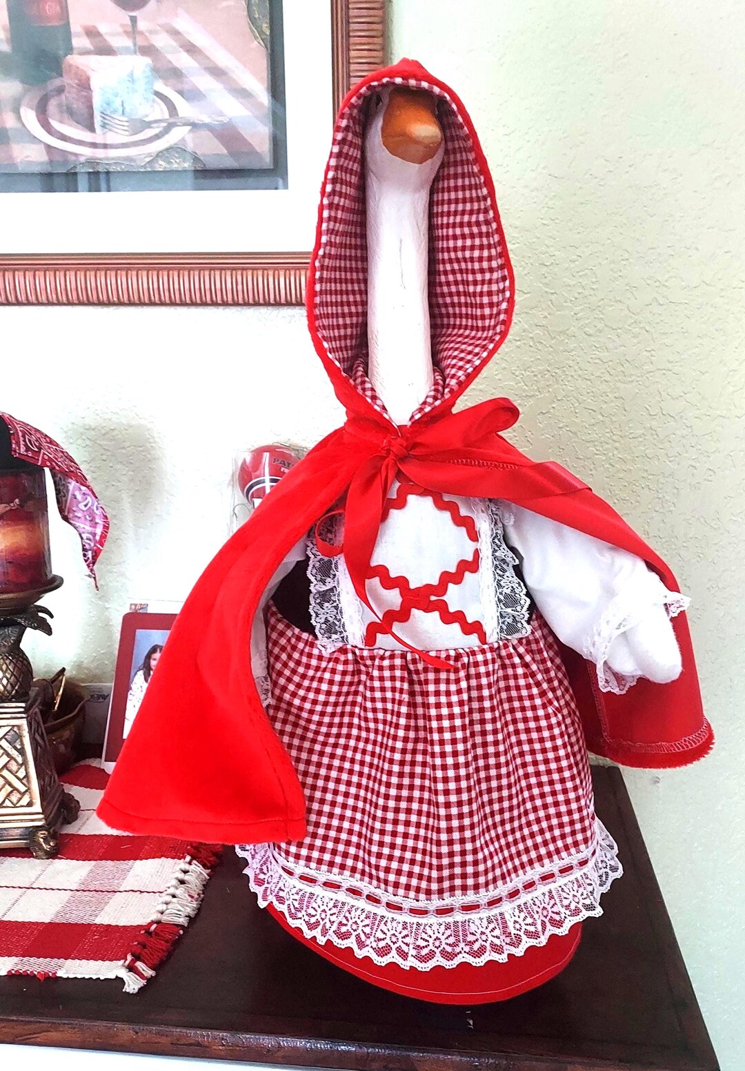 Little Red Riding Hood Goose Outfit – Handmade Cottagecore Garden Decor ...