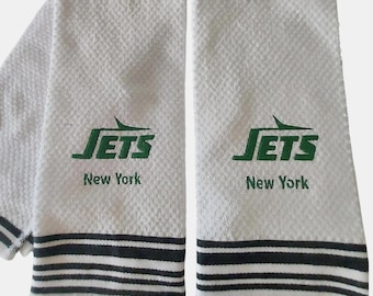 New York Jets Embroidered Tea Towels: 100% Cotton Hand Towels, Set of 2