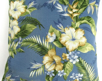 Handmade Floral Pillow Cover Set: Tropical Hibiscus Throw Cushion (17 in)