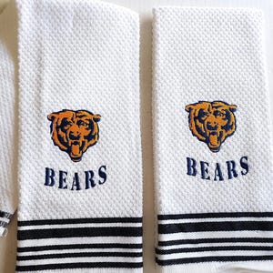 Chicago Bears Set mit 2 bestickten Geschirrtüchern, Handtüchern, Handtüchern, 100% Baumwolle, 40 x 60 cm Geschenk für Papa, Sport, Weihnachtsmannsgeschenk