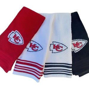 Paños de cocina bordados de los Kansas Chiefs - Juego de 2 toallas de mano de algodón hechas a mano
