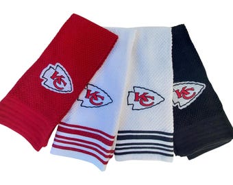 Kansas Chiefs Embroidered Tea Towels - Set of 2 Handmade Cotton Hand Towels