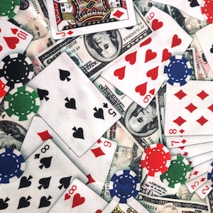 Playing pocker cards, money, Poker game fabric 100% Cotton Casino game,