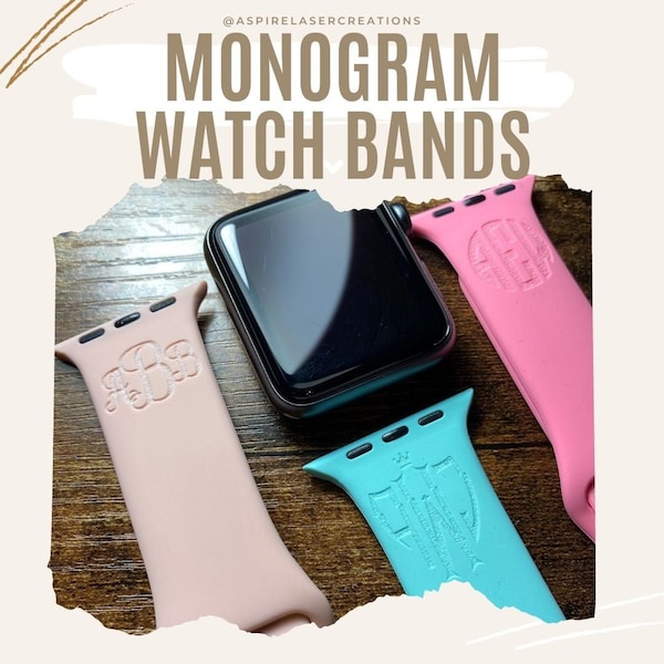 Personalized Watch Band Compatible with Apple Watch Monogram iWatch Band Personalized Silicone Watch