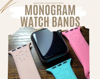 Personalized Watch Band Compatible with Apple Watch Monogram iWatch Band Personalized Silicone Watch