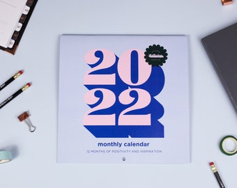 2022 Calendar | Positivity Calendar Typography Lettering Quotes Monthly Inspiration | Wall Planner Calendar