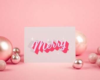 Merry Christmas Card | Trendy Typographic Modern Lettering | Xmas Holiday Greetings Card