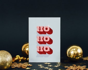 HOHOHO Modern Christmas Card | Trendy Typographic Lettering | Xmas Santa Holiday Greetings Card