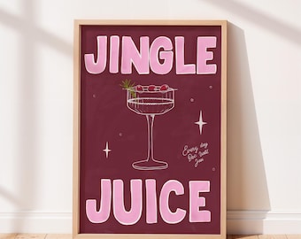 Jingle Juice Christmas Cocktail Print – Festive Giclée Wall Art, Holiday Bar Cart Decor, Retro Typography Drinks Poster