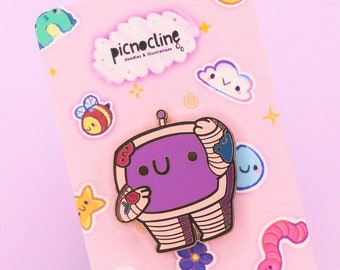 Pixel the Sticker Collecting Robot | Whimsical Hard Enamel Rose Gold Pin