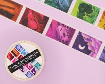 Tiny Environments Stamp Washi Tape | Cute Illustrative Worlds with Happy Faces Washi Tape