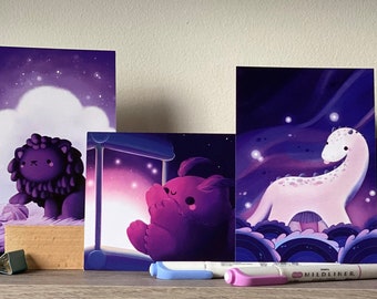 Cute Cryptids Postcard Pack with Bonus Sticker! | Postcard Pack or Art Prints with Sticker
