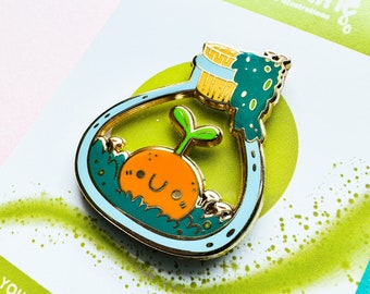 Cute Creature in a Jar with Moss | Whimsical Nature Themed Transparent Hard Enamel Gold Pin