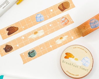 Breakfast Time! Washi | Cute Breakfast Foods - Coffee - Bread - Milk - Eggs - Syrup - Orange Juice - Waffles Washi Tape