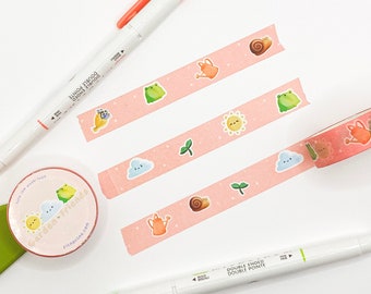 Garden Friends! Washi | Cute Springtime - Sunshine - Clouds - Frogs - Watering Can - Flowers - Snail - Sprout Washi Tape