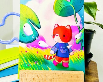 Ghost Walk Part II | Cute Orange Cat on a Walk Through a Meadow with Ghosts Artwork - Signed Borderless Giclee Art Print