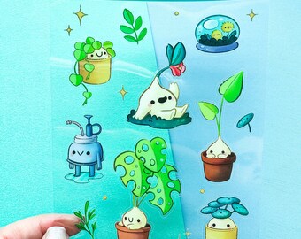 Plant Friends Stickers | Cute Silly Plants and Foliage Clear Vinyl Glossy Sticker Sheet