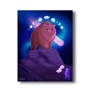 Celestial Bearings / Celestial Space Bear and Astronaut Artwork - Giclee sin bordes firmado Lámina artística