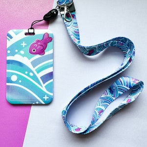 Crashing Waves and Fish Friends Lanyard with Cardholder and Silver Clasp