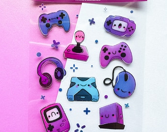 Game Over Stickers | Cute Silly Gaming Console Clear Vinyl Glossy Sticker Sheet