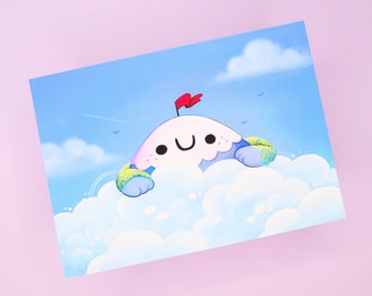 You're My Happy Place | Happy Mountain in the Clouds Illustration Artwork - Signed Borderless Giclee Art Print