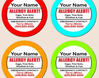 Personalized Allergy Alert Labels – 1.5" Round Stickers – Set of 20 – Custom Medical or Food Allergy Circle Labels for Kids or Adults