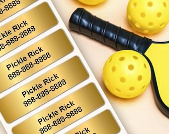 Metallic Gold Pickleball Name Labels: Waterproof Gear Stickers