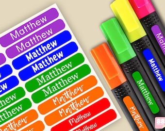 Custom Name Labels for Pens & Markers | Waterproof, Durable, Fade-Resistant Stickers | School, Daycare, Office, Camp Supplies - 24 Labels