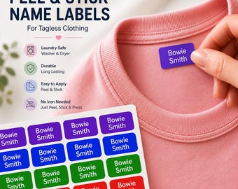 Personalized Clothing Name Labels | Waterproof Tagless School & Daycare Labels | Washer Dryer Safe Kids Clothing Stickers