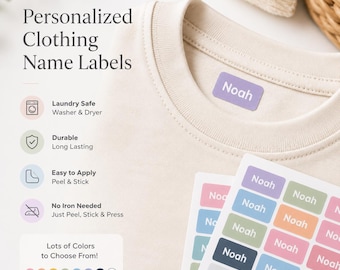 Personalized Clothing Name Labels Waterproof Peel Stick Kids School Daycare Camp Uniform Laundry Safe Custom Labels