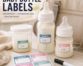 Personalized Breast Milk Bottle Labels | Waterproof Baby Bottle Labels with Date | Daycare Name Labels | Dishwasher Safe