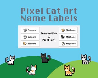 Pixel Cat Personalized Name Labels: Waterproof Peel and Stick