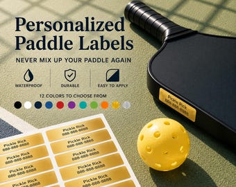 Personalized Pickleball Paddle Labels, Waterproof Custom Name Stickers, Metallic Gold Pickleball Gift