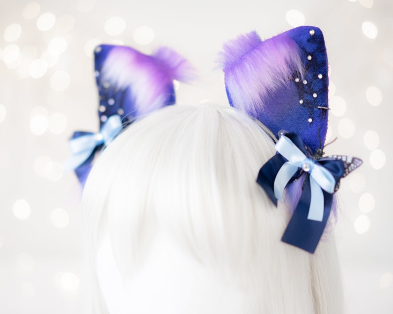 Butterfly Fantasy Cat Ears Anime Cosplay Purple Cat Ears Etsy