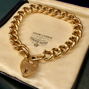 Antique 15ct Gold chunky curb link bracelet, with heart padlock clasp