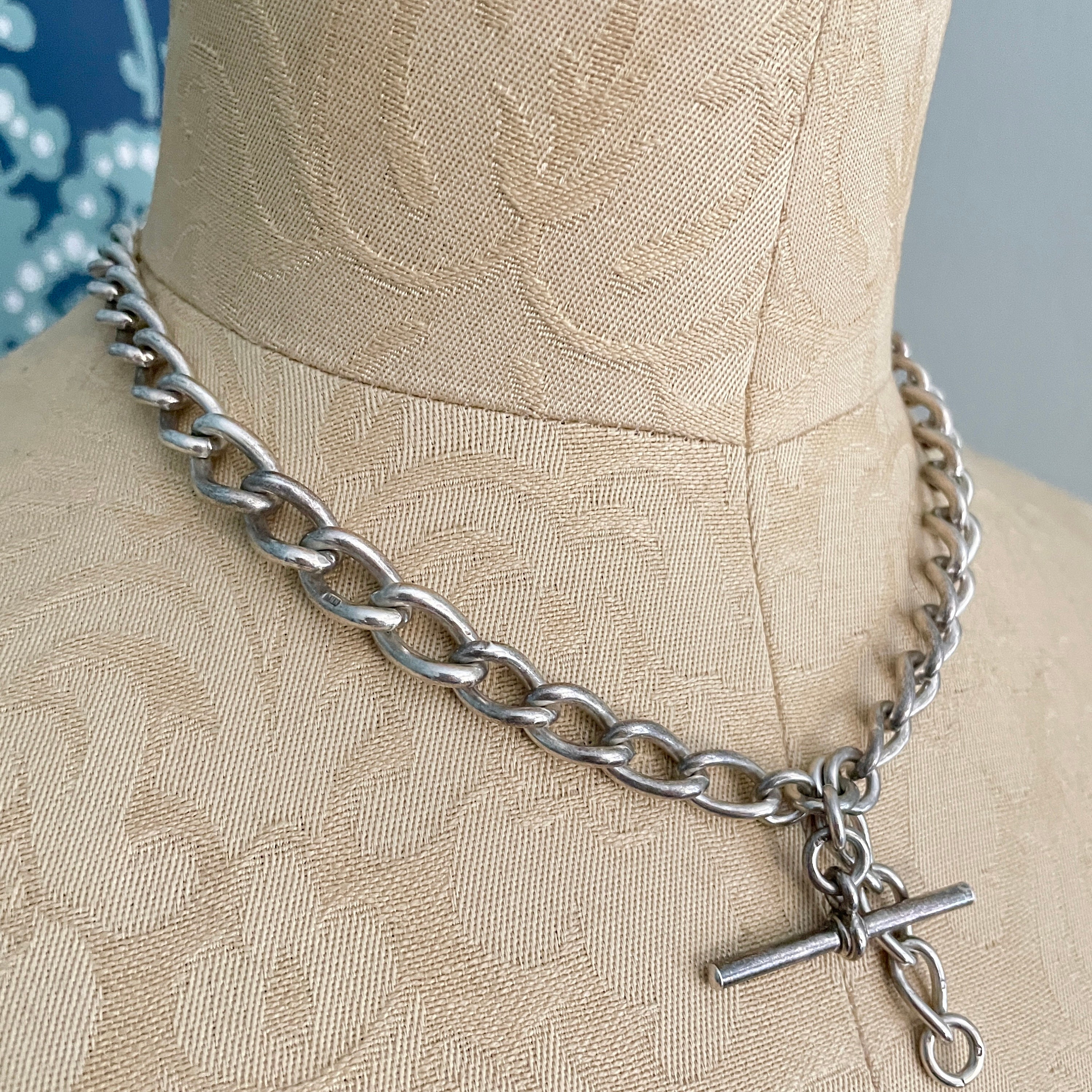 Antique, Heavy, Sterling Silver, Double Albert Watch Chain