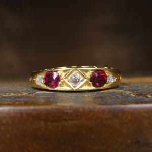 Antique, Victorian 18ct Gold, Old Cut Diamond & Ruby Ring, Chester Hallmark 1899
