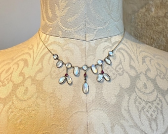 Antique 15ct Gold, Moonstone & Ruby Fringe Necklace