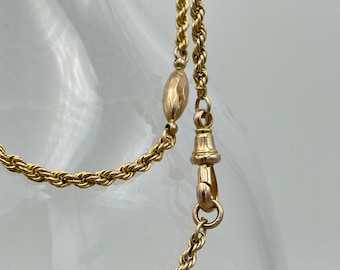 Antique 9ct Gold fancy rope link chain with faceted torpedo spacers guard chain with dog clip clasp 12.9 grams 35 inch/ 89cm long 9K Gold