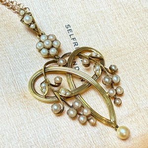 Antique, Art Nouveau, 15ct Gold & Split Pearl Drop Pendant